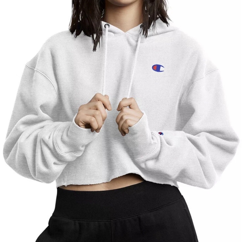 Champion Women's Reverse Weave Cropped Hoodie In Silver Gray XS (CLEARANCE)